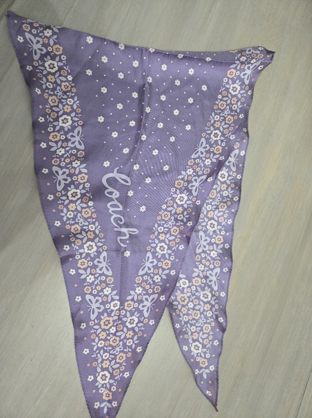 Coach Logo Lavender Floral Print Silk Bandana Scarf